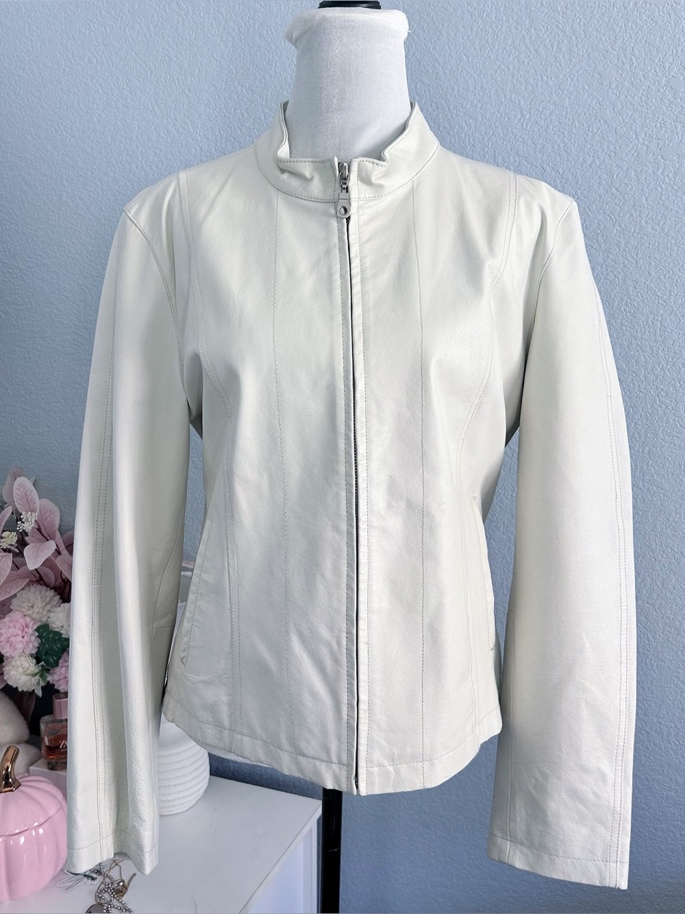 Wilsons Leather Maxima White Cream Genuine Leather Jacket